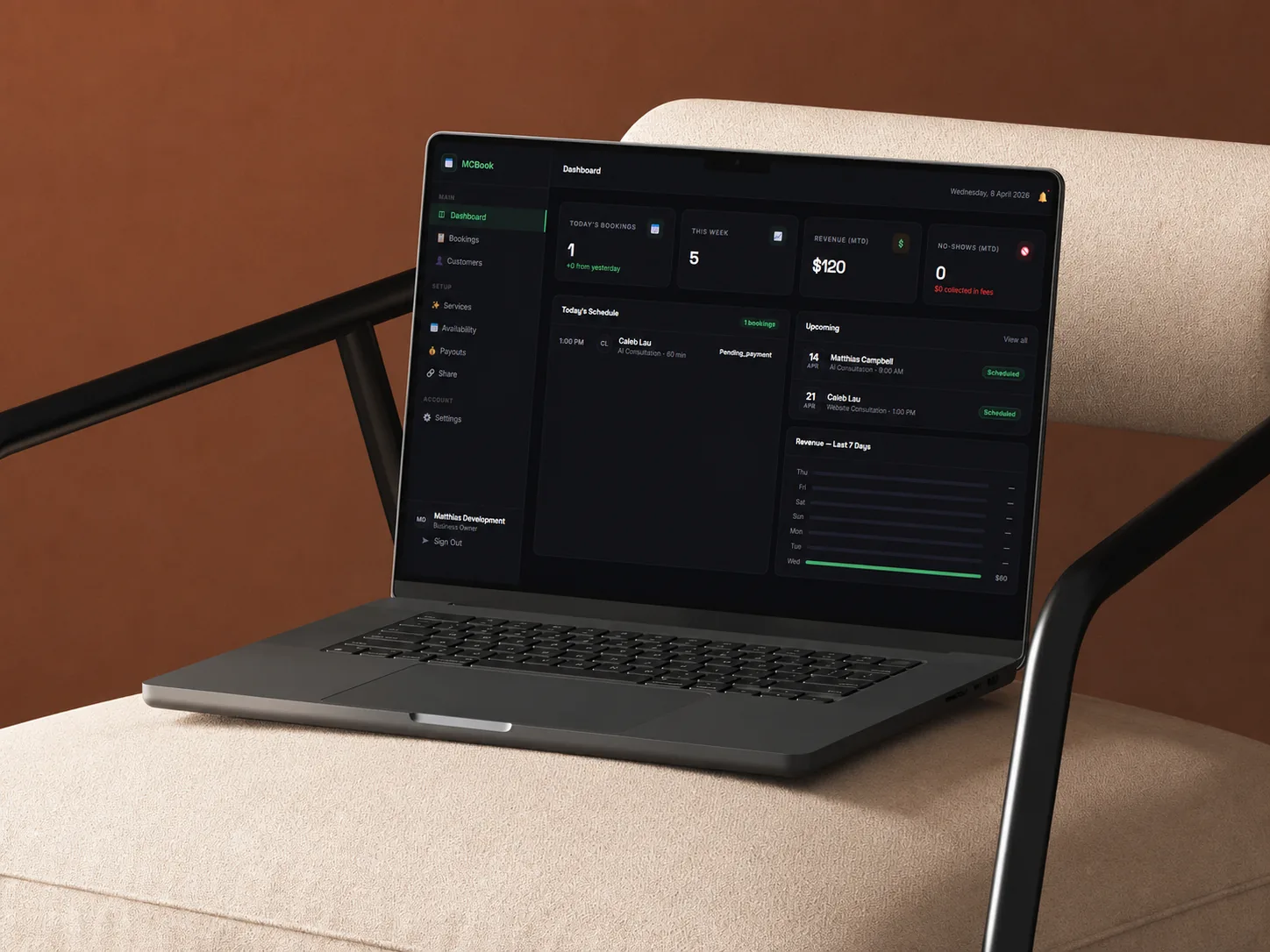 A custom software dashboard on a laptop