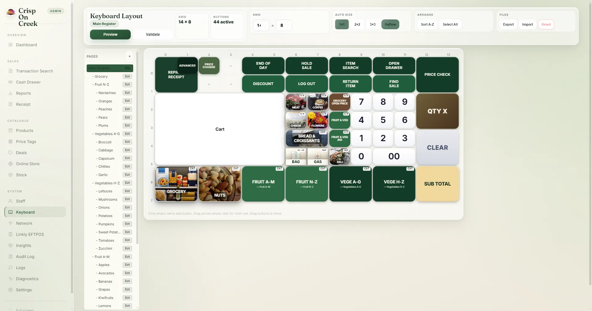 YieldPOS touchscreen keyboard layout editor